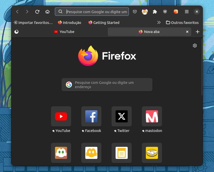 Firefox com a Header Bar ativada